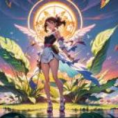 Anime beautiful girl figures， flower and bird scrolls: free download of tablecloths， beautiful girls wearing kimono， birds with sunny background， detailed painting of Rossdraws.
