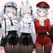 Army Girl，Three girls dressed in white and red uniforms.
