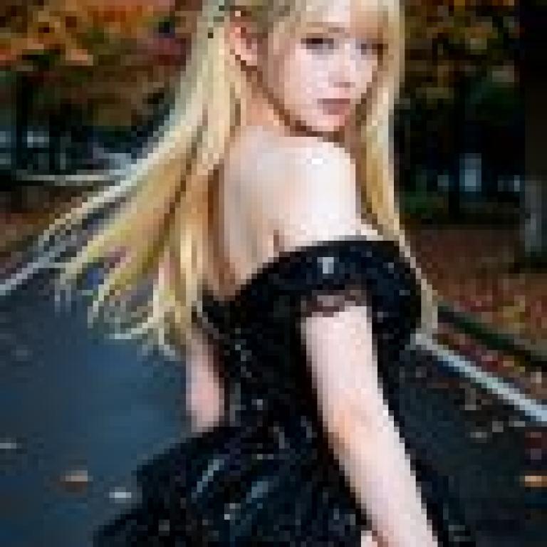 Beautiful photographer，A pretty blonde model with black clothing and gold earrings.