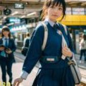 東京女孩，一個穿著藍色洋裝的女孩。