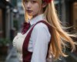 制服故事，一位身穿白紅相間制服、金髮的女子。