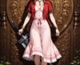 aerith gainsborough final fantasy 7，A girl in a dress is holding a sword.