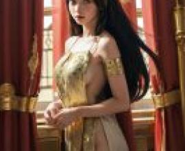 Barbara Feldon 1960s，A woman in gold dress with long black hair.