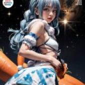 手機桌布，兔田佩克拉，hololive，Usada Pekora，寫實，藝術封面：藍髮兔耳