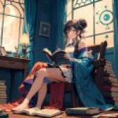 圖書館女孩，一個女孩在看書。