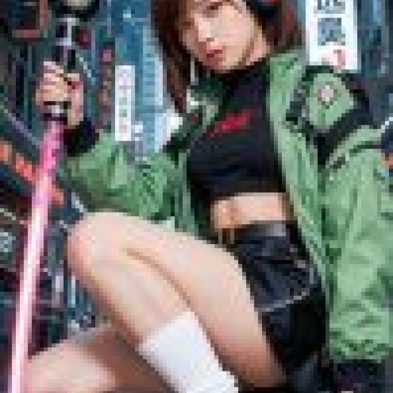 戰鬥少女2，一名女孩擺出手持劍、耳機和兩把槍的姿勢。