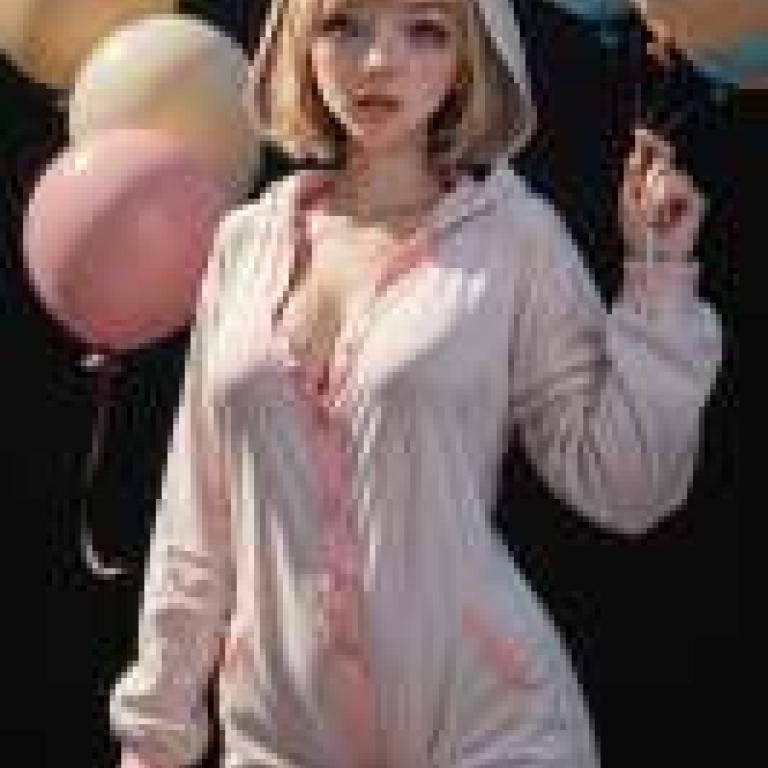 White Rabbit in a Dream，A model girl is wearing a pink pajama set 