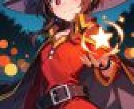 magical girl，A girl in red wearing a magic hat and a red shirt.