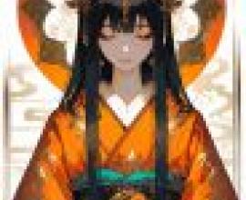 Japanese kimono clad beauties，An anime girl wears a golden crown.