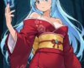 Aqua konosuba，A girl with blue hair holding a cell phone.