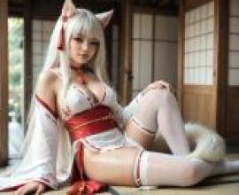 狐狸巫女，地板上的貓女孩。
