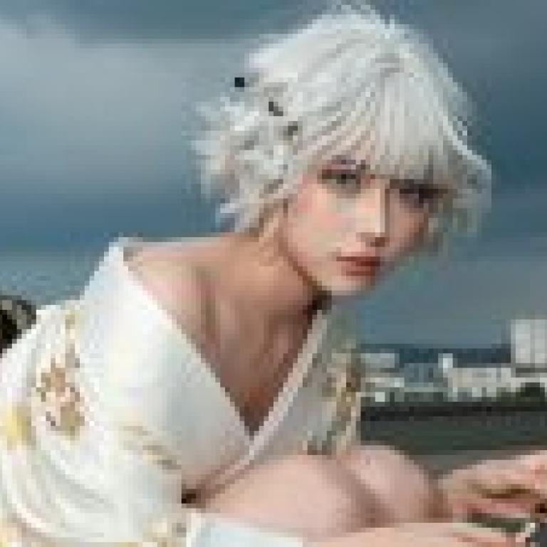 Waiting on the rooftop，A girl with blue eyes looking sad.