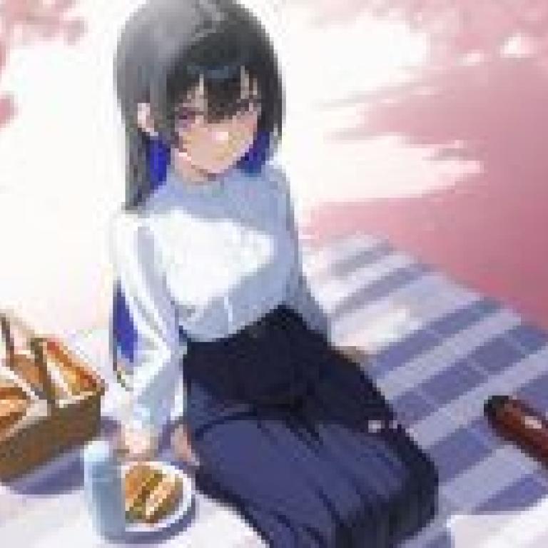 在樹下野餐，女孩坐在地上。