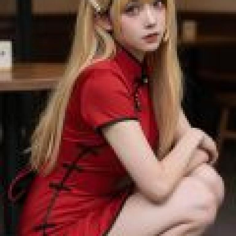ZIT 01，一位穿著紅色衣服的年輕女子正在坐著。