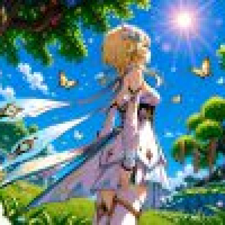 Genshin Impact，Female character with blonde hair and blue cape.