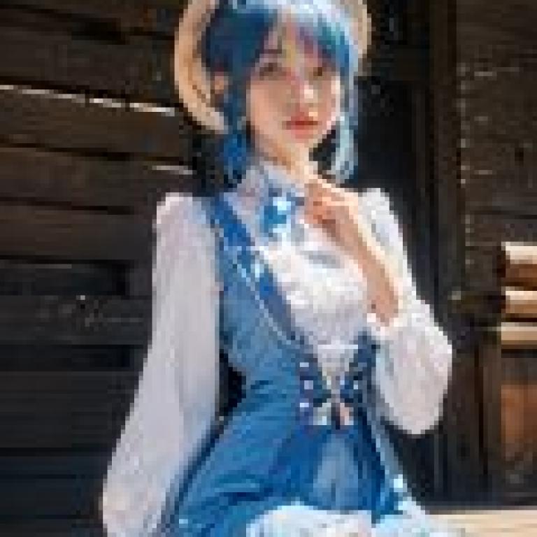 神裡綾香（原神），一個藍頭髮的女孩坐在地上看著某人。