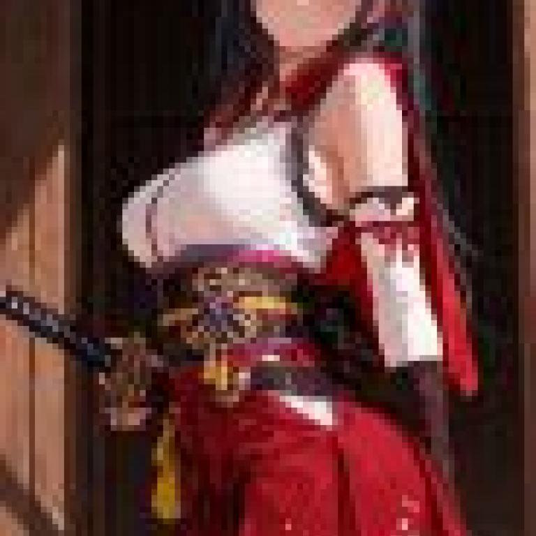 girls，Woman with blue hair in red and white outfit.