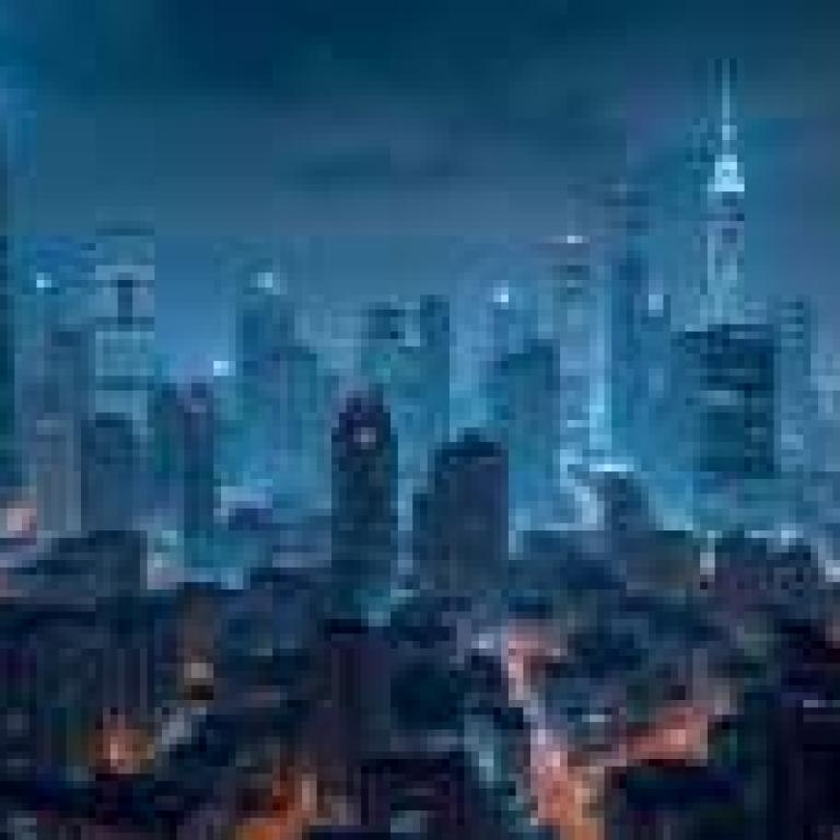 城市夜景，夜晚的城市景色。