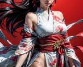 手機桌布，魔力古代和服，寫實，一個穿著和服的女人，上面寫著「MEIZI」字樣。