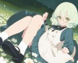 A beautiful dream on the green grass，The girl is on the ground.