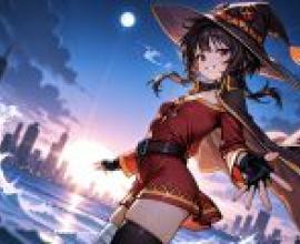 Konosuba God s Blessing on This Wonderful World Megumin，The city is lit up by the sun.