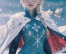 《冰雪奇緣》中的艾莎，一位身穿藍色衣服、衣服上有雪花圖案的女子。