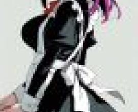 女孩們，一個有著紫色頭髮、身穿黑白相間衣服的女僕。