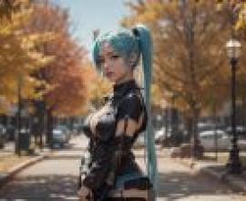 真人版，初音未來，唯美桌布，動漫桌布，藍髮綠馬尾，街角風姿