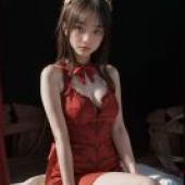 Night CrisisModel woman wearing red in photoshoot.