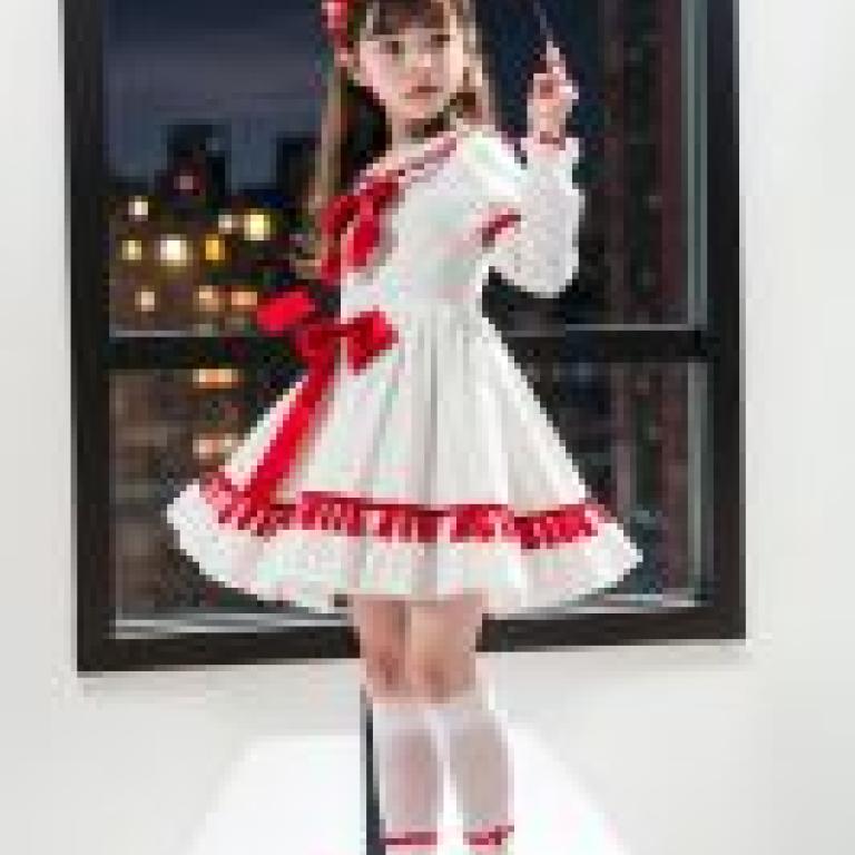 夢遊女孩：一個穿著紅色鞋子和連身裙，手裡拿著氣球的小女孩。