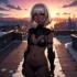 Rooftop Bikini Cartoon at Sunset - City Comic Wallpaper Free Download
