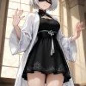 動漫女孩，穿著黑色裙子的女孩。