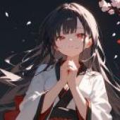 Bloody Ribbon，A girl with her hands together and wearing a white and black kimono with red trim.