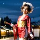 Computer tablecloth， live -action version， wooden cherry， sakura kinomoto， Kulo Magic， Japan Night: Elegant kimono posture