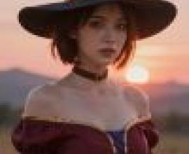 女魔術師，戴著黑色帽子、穿著紅色洋裝的女孩。