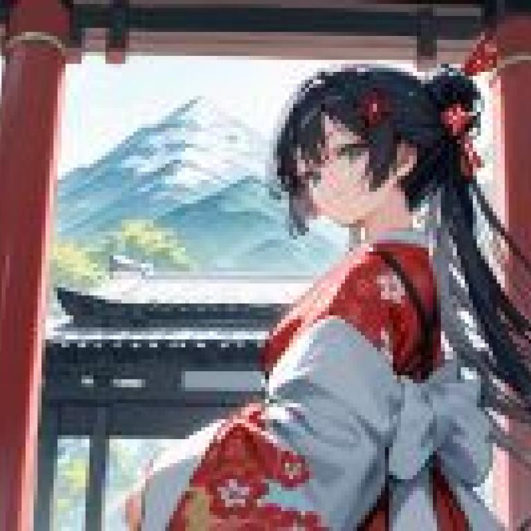 Shrine Maiden，A young girl in Japanese dress.