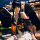 Nyotengu Traditional，Dead or Alive，A young girl is posing with winged arms on her shoulders.