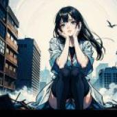Red beauty，A female character with long black hair and dressed in blue.