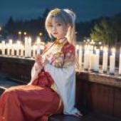 Tomotake Yoshino Senren BankaA woman wearing red dress.