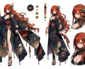 character design，An anime figure and color swatches.