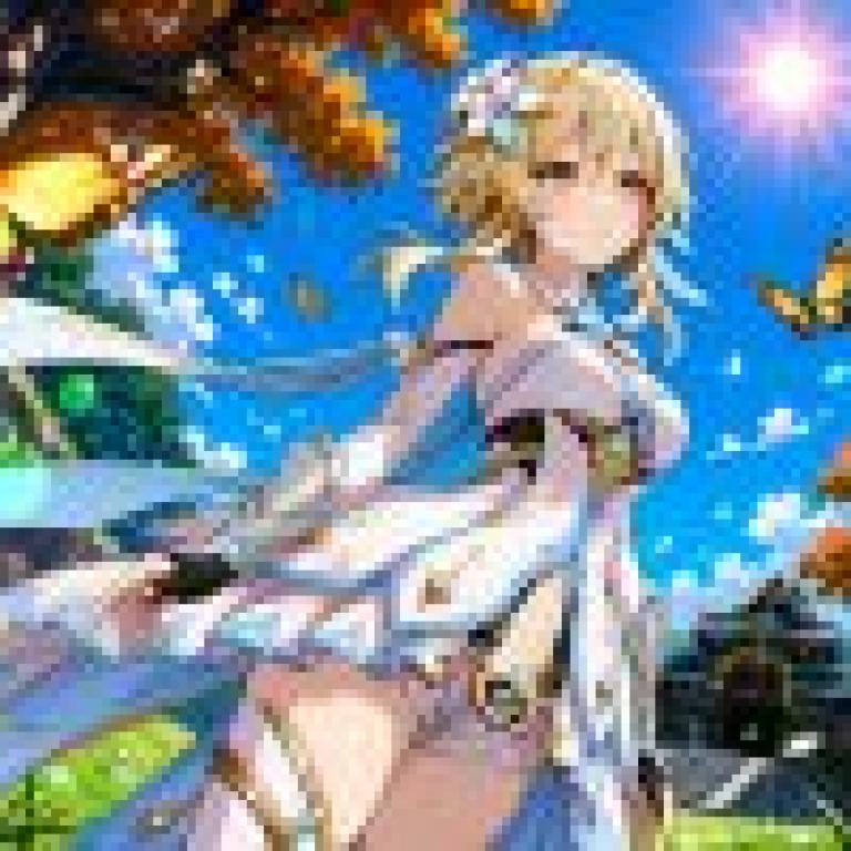 Genshin Impact，A blonde warrior girl with butterfly wings on her ears.
