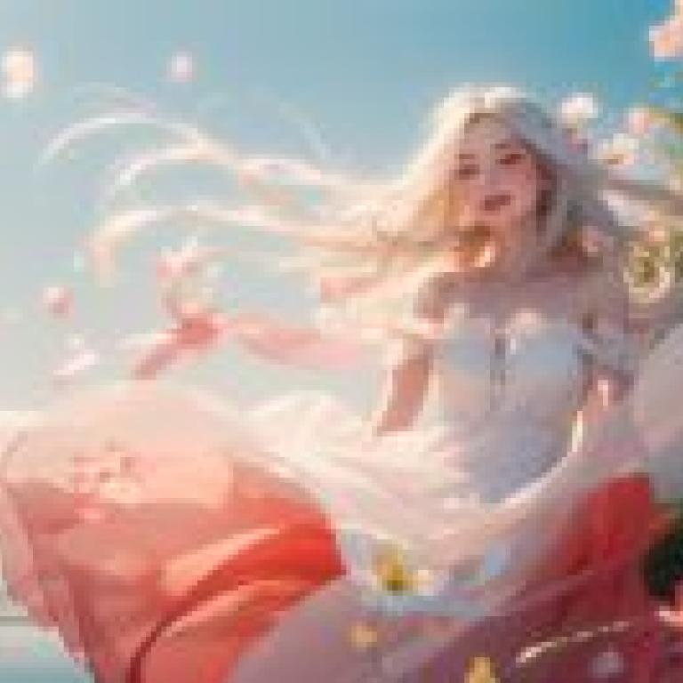 Flower GoddessA blonde woman in a dress is near flowers.