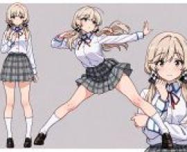 紫陽西瀨名，一個金髮動漫角色，身穿制服。