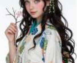 充滿活力的服裝，一位身穿日式連身裙、頭戴花冠和貓耳朵的女孩。