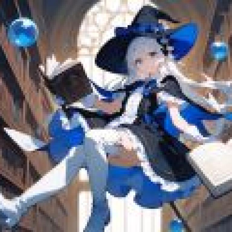 調皮魔法女孩，一位正在讀書的卡通女巫。
