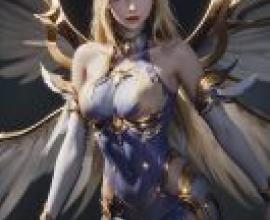 Dingdang Qianrenxue God，身穿藍色盔甲、長著翅膀的女天使。
