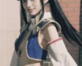 牛若丸，Fate Grand Order，身穿藍白服飾、綁著馬尾的女孩。