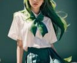 Shion Sonozaki zonozaki Shiyin，A girl wearing green and white dress sitting on the ground.