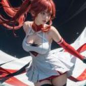 Changli，Fusion Natural Resonator in Wuthering Waves，A woman in a white dress with red gloves and ponytail is wading through water.