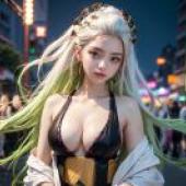 The blade of ghosts swims in Guo， live -action version， falling girl， golden and black night walk: live -action fall， blonde black bra womens night city， du qion cosplay cyberpunk night beauty.